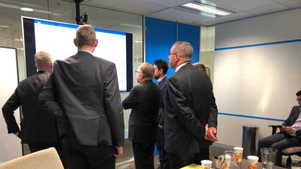 A picture tweeted by the ABC's John Lyons as police raided the public broadcaster's newsroom in Ultimo.