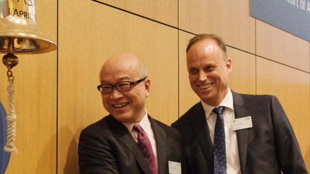 Viva Energy's CEO Scott Wyatt and chairman Hui Meng Kho  at its ASX listing ceremony. 