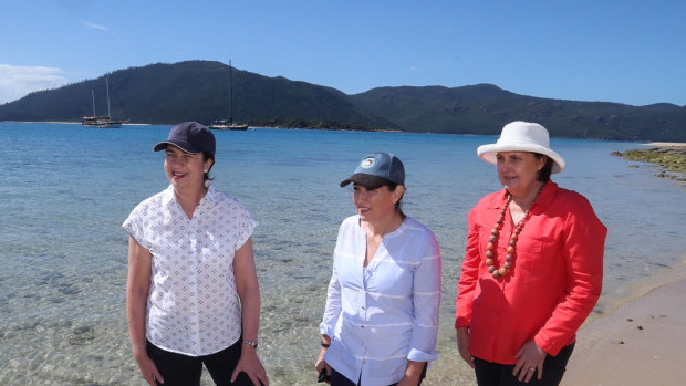 Premier Annastacia Palaszczuk, Environment Minister Leeanne Enoch and member for Mackay Julieanne Gilbert at the Great Barrier Reef during the 2017 election campaign.