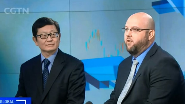 Cheng Lei’s partner Nick Coyle (right) appears on CGTN, the Chinese state TV network that Cheng worked for. 