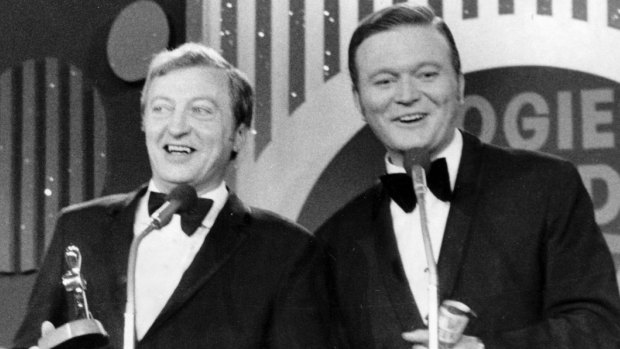 Back in the day: Graham Kennedy receives the Gold Logie from Bert Newton in 1969.