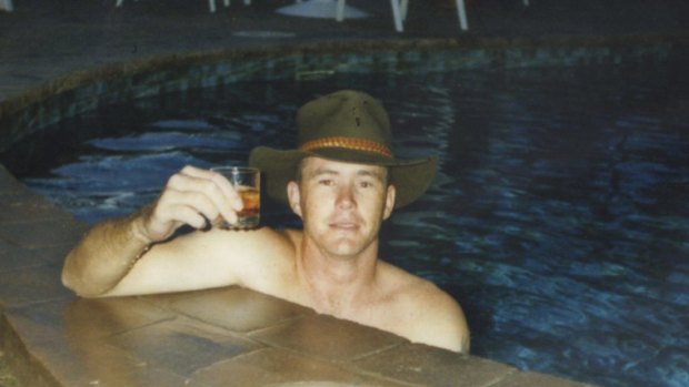A photo of Brenden Abbott, the Postcard Bandit, at a Gold Coast hotel swimming pool.