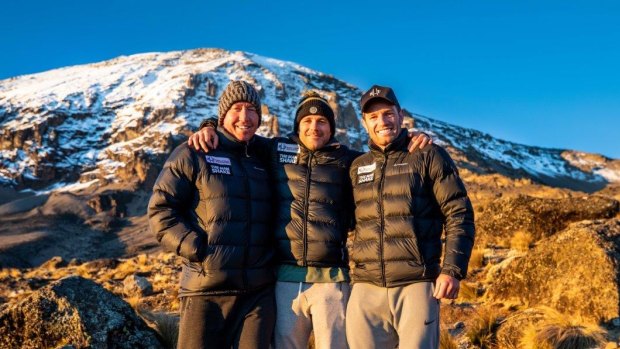 Trent Robinson, Michael Gordon and Danny Buderus on Mount Kilimanjaro, the highest free-standing mountain in the world.