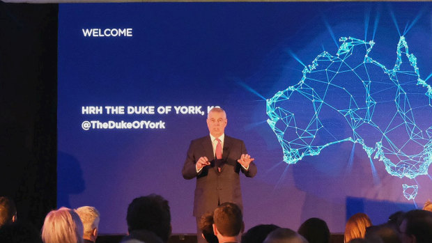 Prince Andrew speaking in a Pitch@Palace event in Australia.