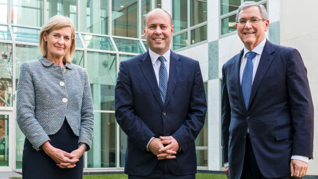 Josh Frydenberg has appointed current ACCC commissioner Sarah Court, left, as deputy chairperson of ASIC, with Joe Longo, right, as chairperson of the regulator.