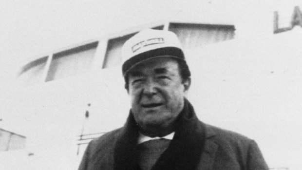 Robert Maxwell stands in front of his luxury yacht Lady Ghislaine in New York in 1991.