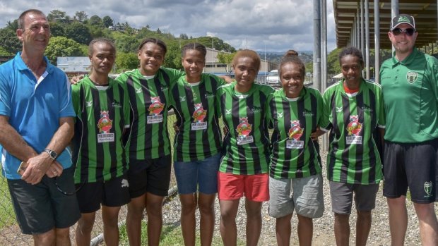 Monaro Panthers coach Ian Worthington (right)  on his recruitment trip to the Solomon Islands last year.  