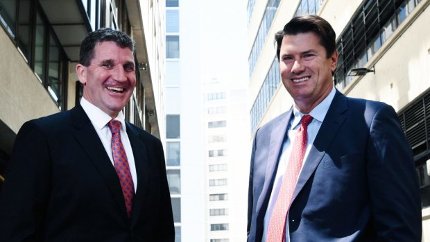 HT&E chairman Hamish McLennan (left)  with CEO Ciaran Davis. 