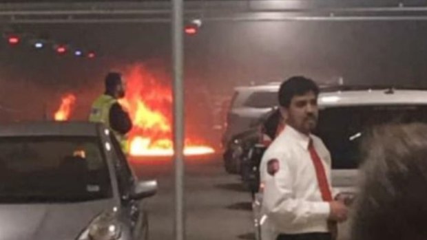 A car was engulfed in flames at Chadstone Shopping Centre on Thursday amid the Christmas rush.
