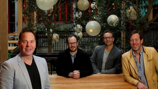 Four of the five Sand Hill Road group owners Andy Mullins, left, Tom Birch, Doug Maskiell and Matt Mullins at their CBD venue Garden State Hotel.