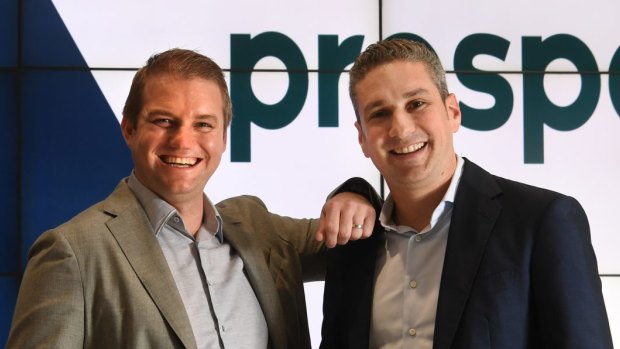 Beau Bertoli and Greg Moshal, Prospa's joint CEOs, just before the fintech lender listed on the ASX last month. 