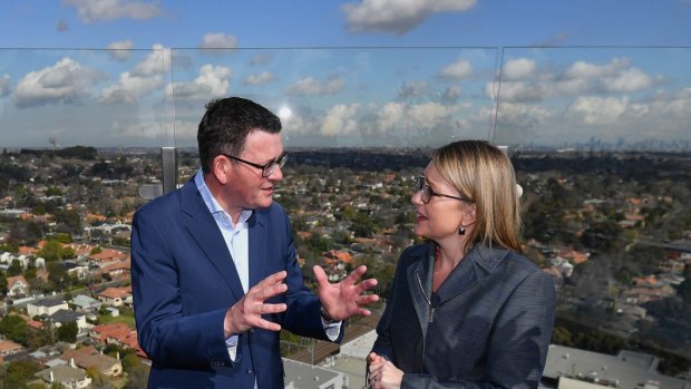 Premier Daniel Andrews and Public Transport Minister Jacinta Allan discuss the suburban loop in Box Hill in August.
