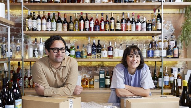 Owners siblings Paul and Jessica Ghaie at independent wine store Blackhearts & Sparrows.