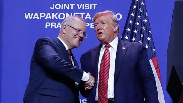 Scott Morrison and Donald Trump during the PM's visit to the United States last September. Mr Morrison confirmed about 300 Australian troops at the Taji base north of Baghdad would remain in place.