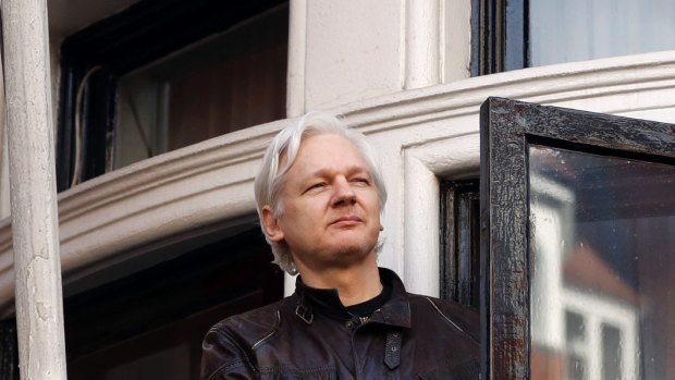 WikiLeaks founder Julian Assange at the Ecuadorian embassy in London in 2017. Stone says there's no evidence he cooperated with Assange or Wikileaks.