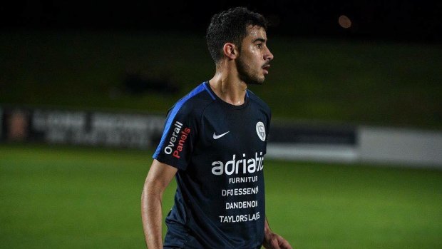 Bahraini refugee Hakeem Al-Araibi on the field for Pascoe Vale FC.