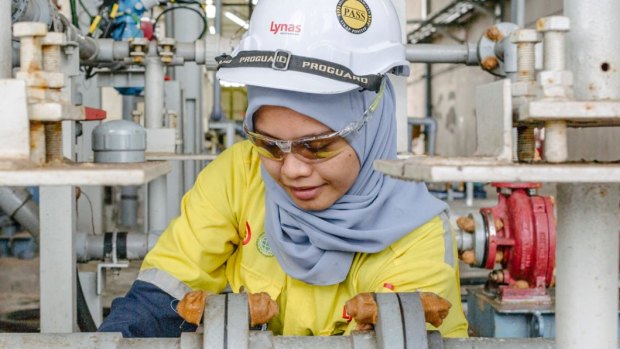 An employee at work in the Lynas processing plant in Kuantan, Malaysia.