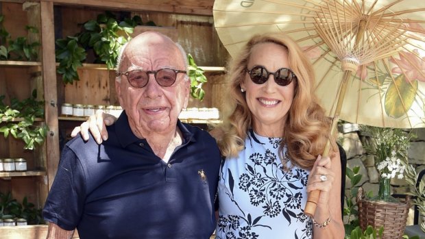 Rupert Murdoch and Jerry Hall at a barbecue lunch at their Moraga Vineyard in Bel Air in August.