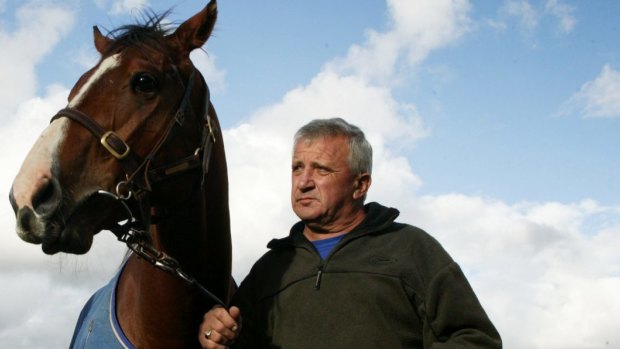 Joe Janiak, pictured with Takeover Target, has Time to Target chasing a second straight win.