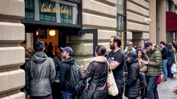 Bourke Street Bakery in New York, with opening week crowds snaking out the door.