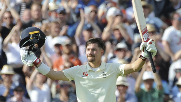 Rory Burns celebrates after scoring his first Test century.