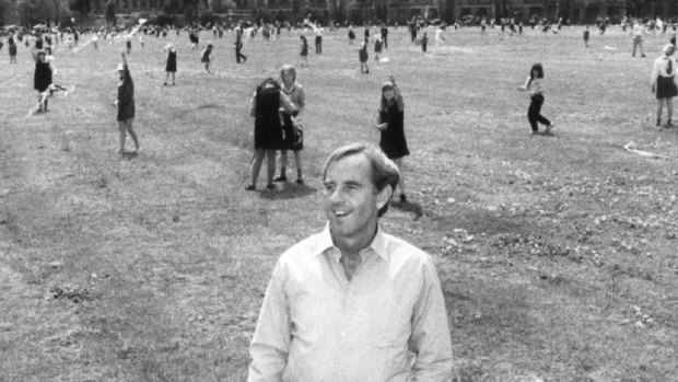 John Cain, in 1984 as Victorian Premier, standing on the site where the National Tennis Centre was to be built.