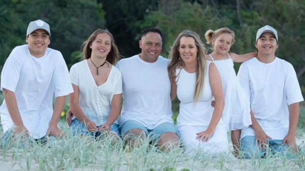 Maaka Hakiwai (left) and his brother Nate (right) with their parents Stirling and Karli and their younger sisters. 