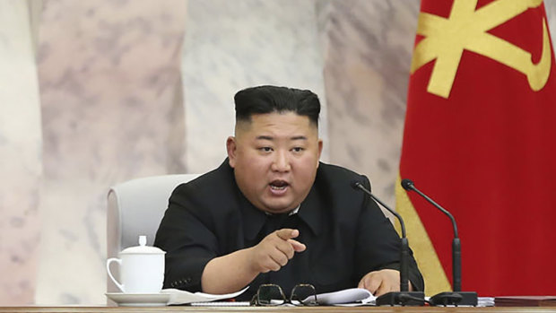 North Korean leader Kim Jong-un speaks during a meeting of the Seventh Central Military Commission of the Workers' Party of Korea on May 24.