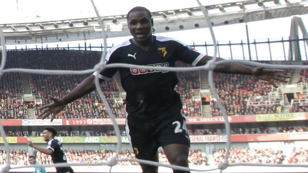 Odion Ighalo, seen here scoring for Watford in 2016, is being loaned by Shanghai Shenhua in the Chinese Super League.