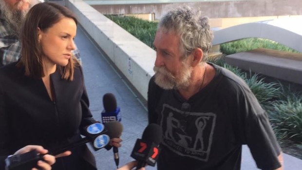 Guilty but unrepentent Catholic activist Jim Dowling outside Brisbane Magistrates Court.