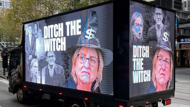 Trucks featuring the controversial slogan have been travelling around Melbourne since May. 