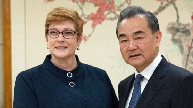 Marise Payne meets her Chinese counterpart Wang Yi at the United Nations in New York in September.