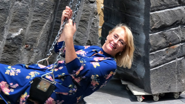 Sally Capp enjoys a new Southbank playground in 2022. 