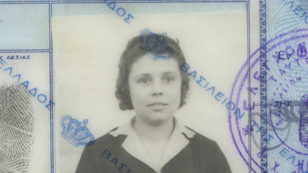 Persafoni Pavlidis, Jim Pavlidis’ mother, pictured in her photo ID in 1962, the year before she left Greece for Melbourne on the ship Patris.
