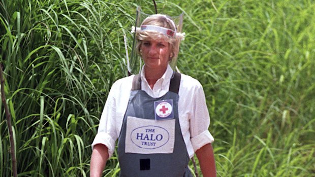 Princess Diana visits a minefield in Angola in January 1997.