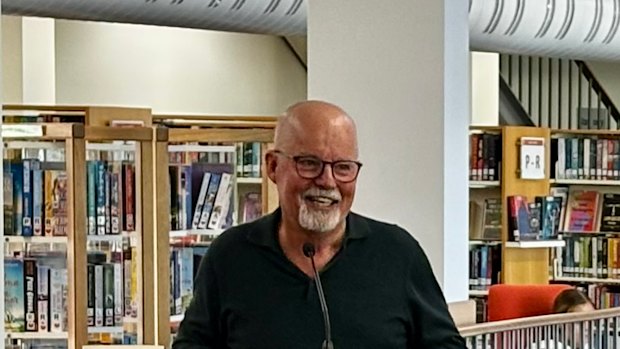 Bestselling crime author Michael Robotham addresses readers at an independent bookseller’s event.