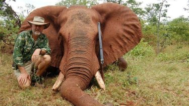 Robert Borsak with an African elephant that he shot.