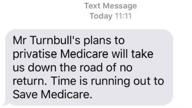The controversial text message warning of a threat to Medicare from the Coalition.