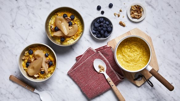 Warm up with healthy porridge and pears.