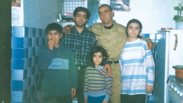 Mojgan Shamsalipoor with her brothers and sister in Iran. Pictured (left to right): Omid, Hossein, Mojgan, Majid in his army uniform and Marjan.