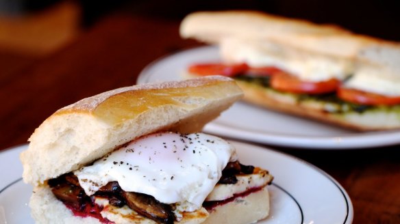 By day, Two Chaps is a fantastic cafe that doesn't make a big deal about the fact it's vegetarian. Mushroom, haloumi and egg with beetroot relish is on the breakfast menu.