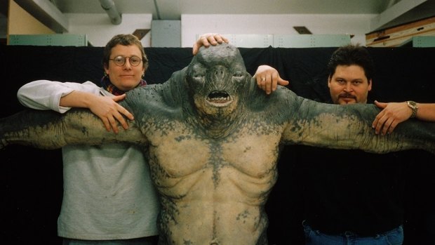 Sir Richard Taylor (left) with a cave troll during the production of The Fellowship of the Ring.