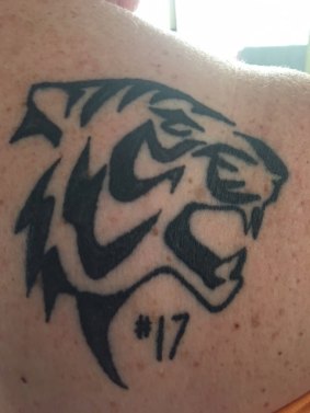 The tattoo on Brenda Hilton's shoulder - by former Richmond player Jake King.