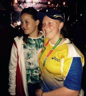SELFLESS: Poland's Karolina Suminska, left, and Canberra's Ashleigh Lawrence after Lawrence won the Fair Play award at the International Children's Games.