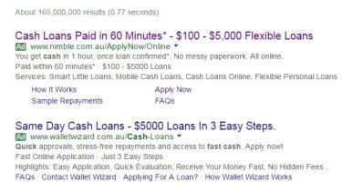 Nimble is a payday lender that has changed their loan terms so its ads can appear above Google search results.