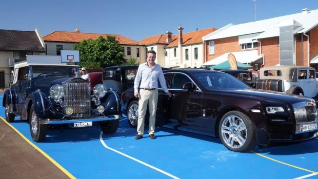 Rolls-Royce Australasian brand ambassador Alan Hind with a 1939 Phantom III and a 2015 Ghost Series II.