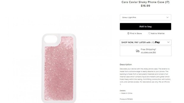 Forever New is still selling phone cases that are filled with glitter and liquid.