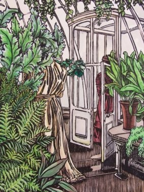 Louisa Giffard Fernery's hand-coloured woodblock print at the M16 Artspace.
