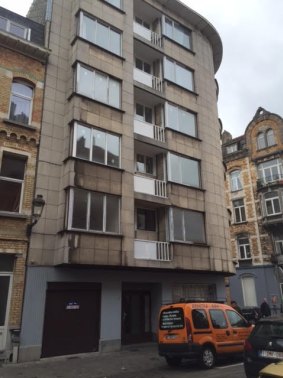 The apartment block on Rue Max Rose in Brussels where a taxi driver picked up a group of suicide bombers on Tuesday morning, and where police later found a bomb making laboratory. 