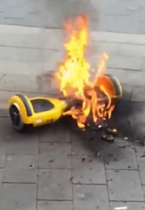 Hot wheels: a hoverboard on fire in the US.